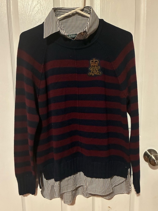 Ralph Lauren Sweaters - Ralph Lauren Navy & Burgundy Layered Bullion-Crest Top Striped Crewneck